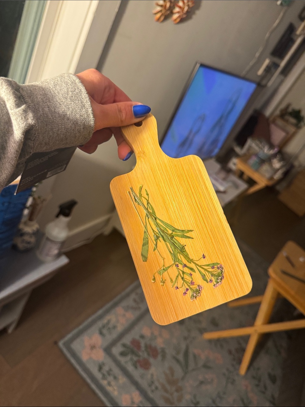 Botanical Bamboo Serving Paddle - pressed purple floral